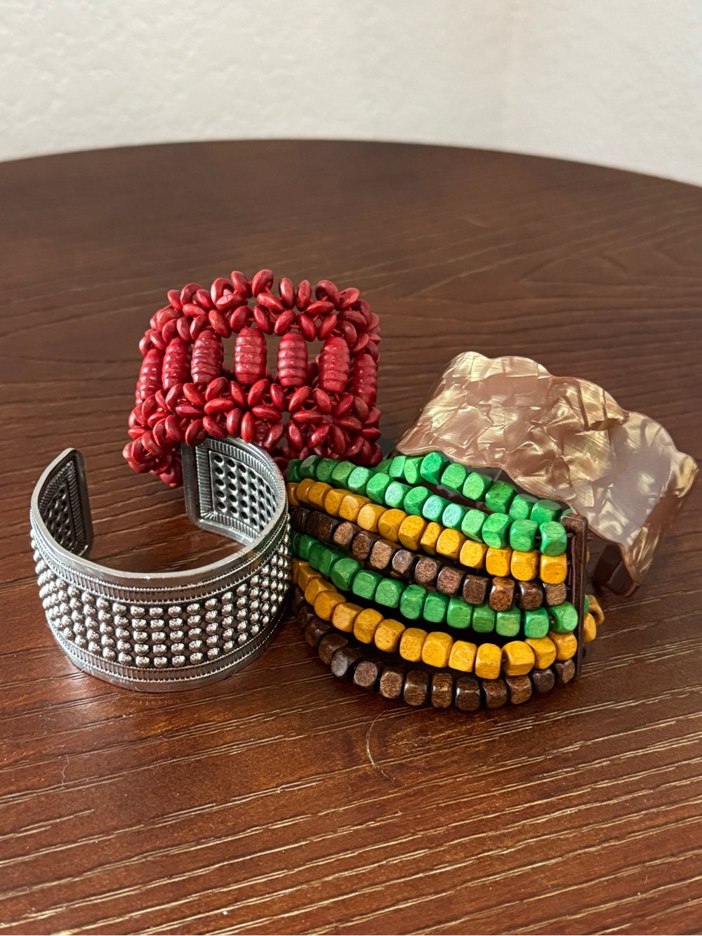 Bracelets - Red, Green, Yellow, Brown, Silver - Bundle of 4